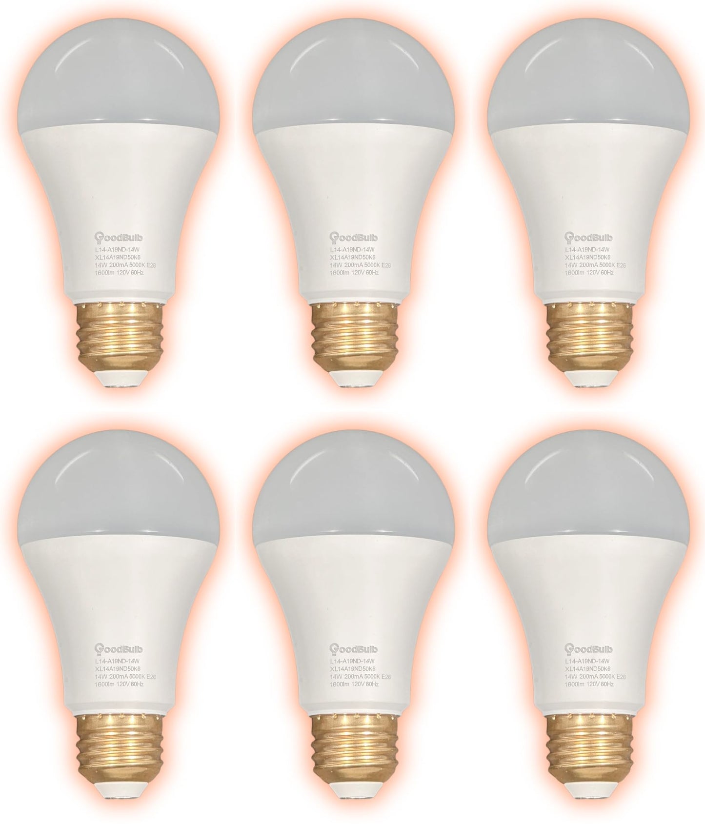 GoodBulb 100 Watt Replacement- 14 Watt Rough Service LED A19 - Pure White - 1600 Lumens - 5000 Kelvin - Non Dimmable - Long-Lasting 25,000 Hours (6