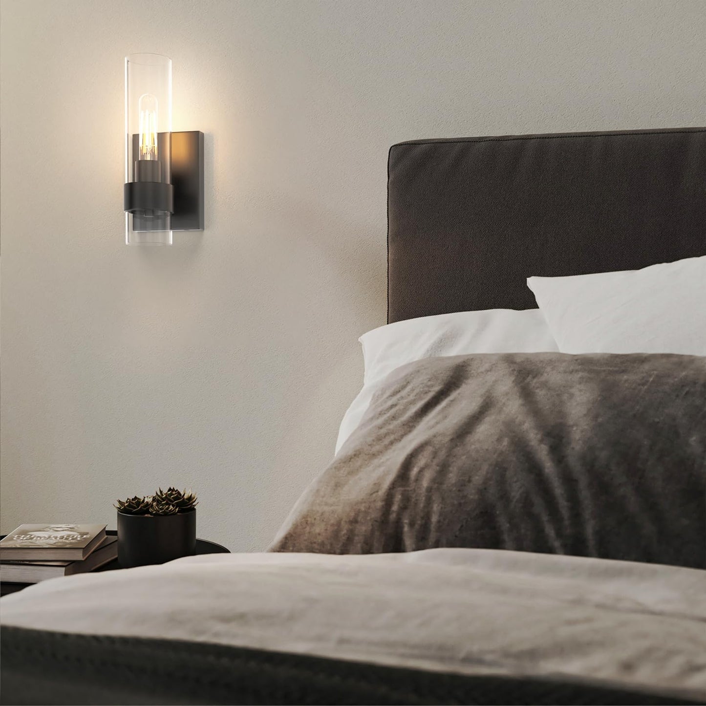 Zevluck 1-Light Wall Sconce, Matte Black Bathroom Vanity Light with Cylinder Clear Glass, Modern Hardwired Vanity Wall Lamps for Bathroom, Bedroom