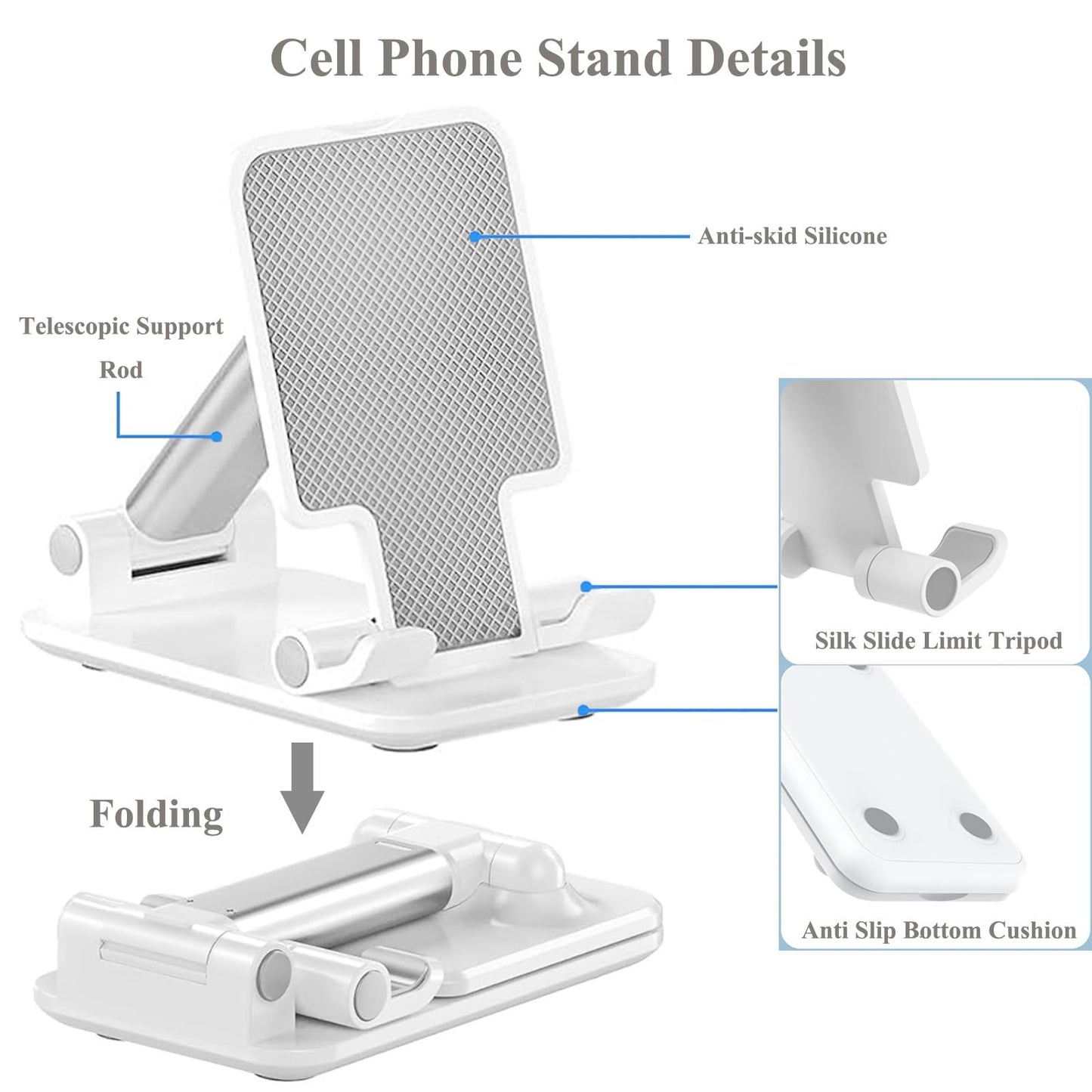Meetuo 2 Pcs Cell Phone Stand, Adjustable Angle Height Phone Stand for Desk, Fully Foldable/Portable Phone Holder, Compatible with iPhone