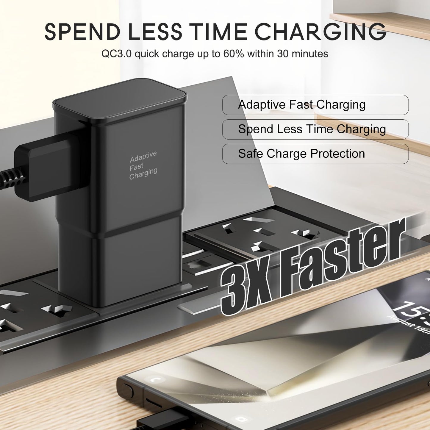 Samsung Adaptive Fast Charging Adapter Quick Charge Charging Block Wall Charger Plug for Samsung Galaxy S26/S26 Ultra/S25/S25 Ultra/S24/S24