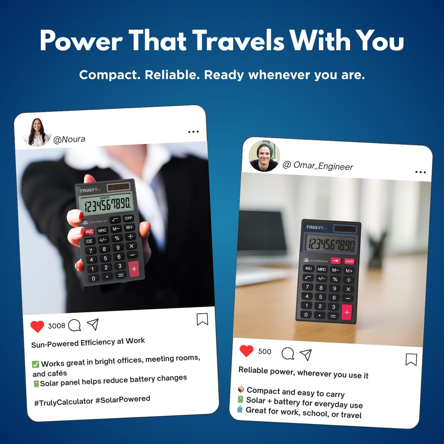 TRULY Pocket Calculator, 10-Digit Solar Calculator with Dual Power, Big Buttons, Auto Power Off, Compact Mini Calculator with PU Leather Case