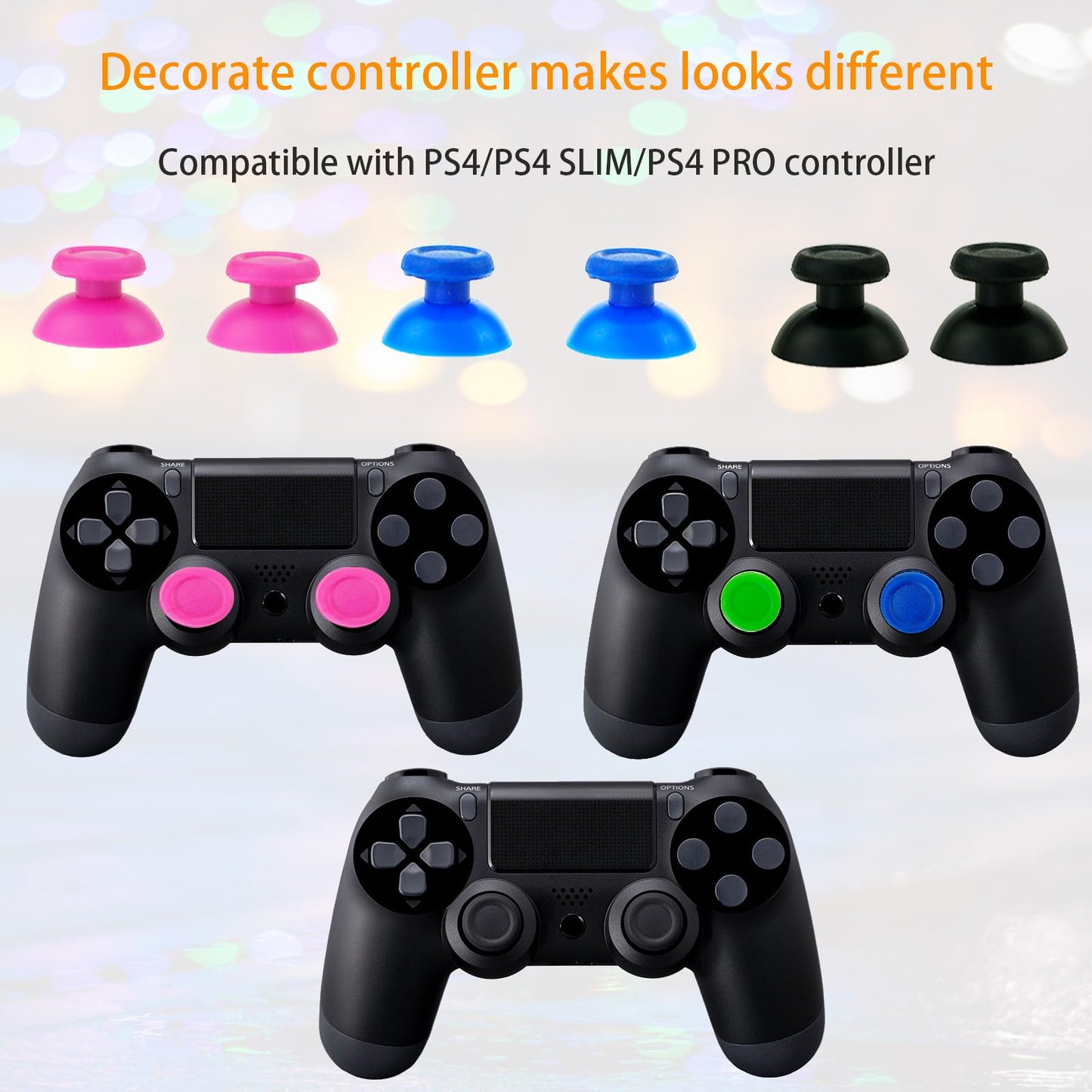 CDHKOZ 10pcs 3D Replacement Analog Joysticks Thumb Sticks Thumbstick for Playstation 4 Slim Pro PS4 Controller, Tools Included (Pink)