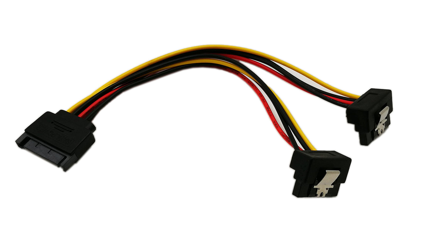 zdyCGTime 90 Degree SATA 1 to 2 Y Splitter, 15Pin Male to 2 Female Interface Extension Cable with Latch Power