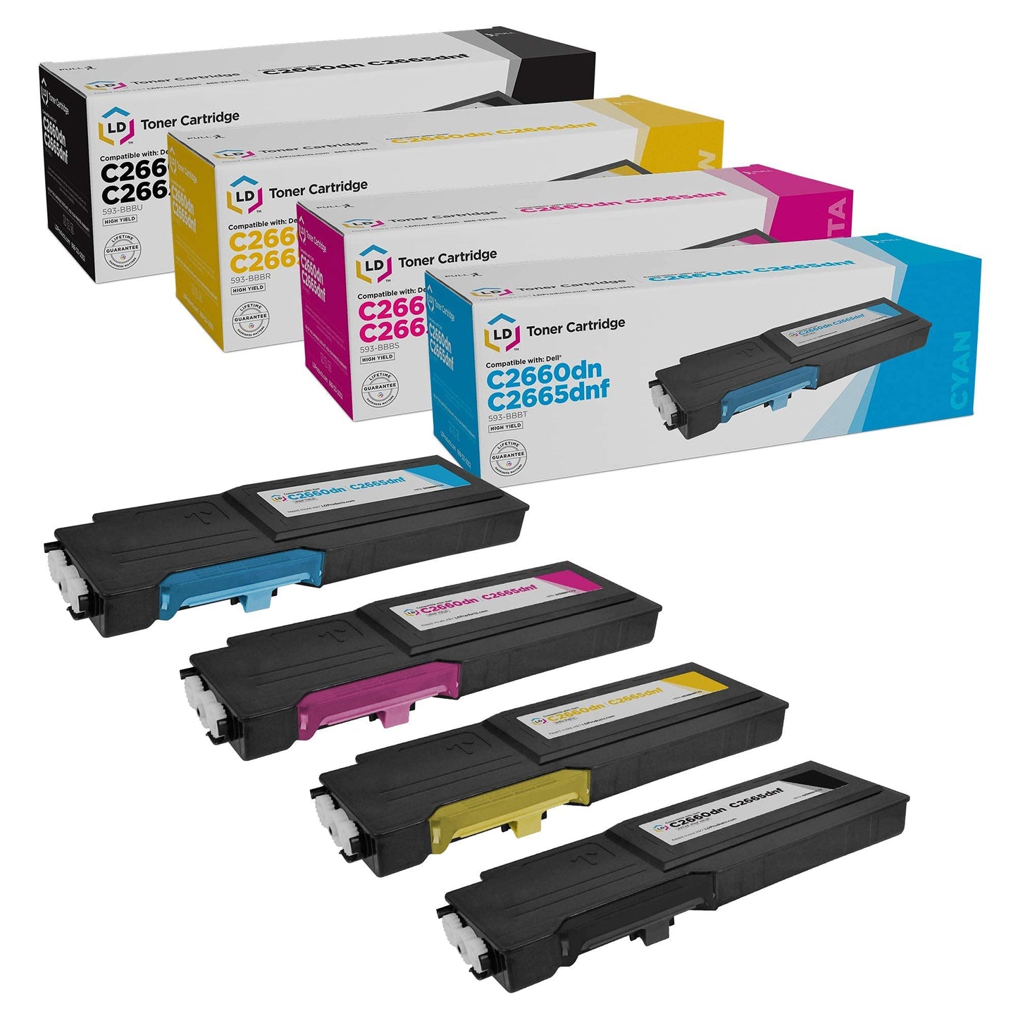 LD Products Compatible 593 Replacements for Dell C2660dn & C2665dnf High Yield Printer Toner Cartridges (1 Black 593-BBBU, 1 Cyan 593-BBBT, 1 Magenta