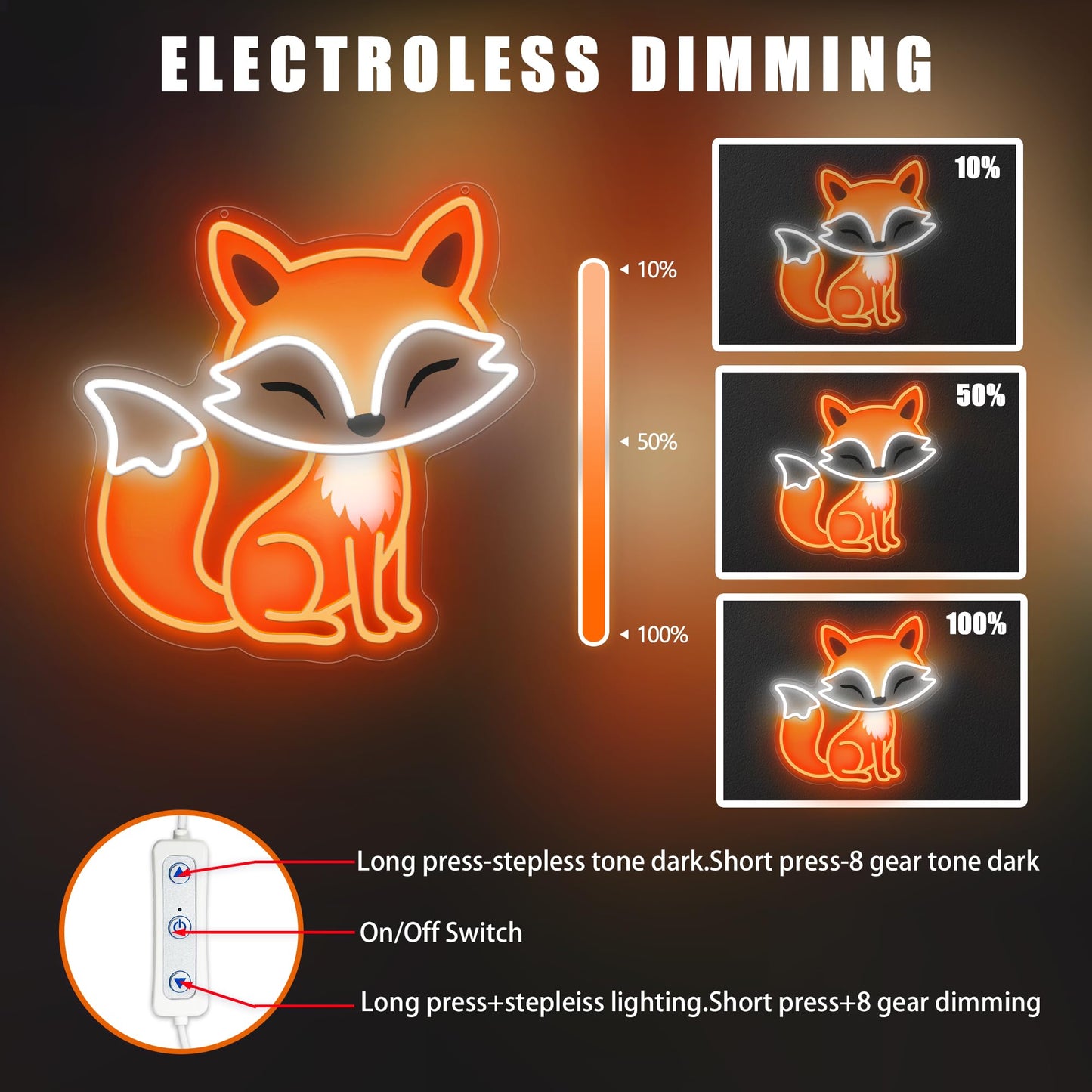 ACOPAEY Fox Neon Sign, Dimmable LED Night Light for Bedroom Wall Decor, Cute Fox Room Decor Gift for Kids Teens and Fox Lovers
