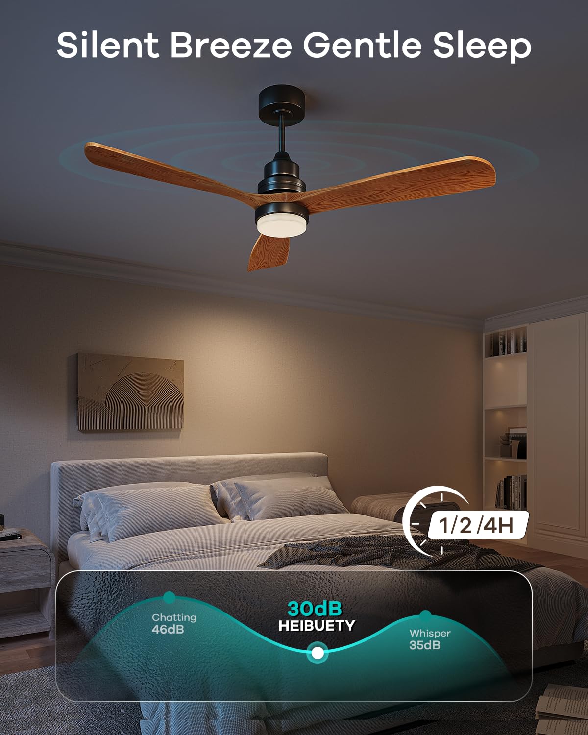 Ceiling Fans with Lights and Remote, 60 Inch 3 Blade Modern Wood Ceiling Fan with 3 Downrods, Quiet DC Motor, Outdoor Ceiling Fan for Bedroom Living