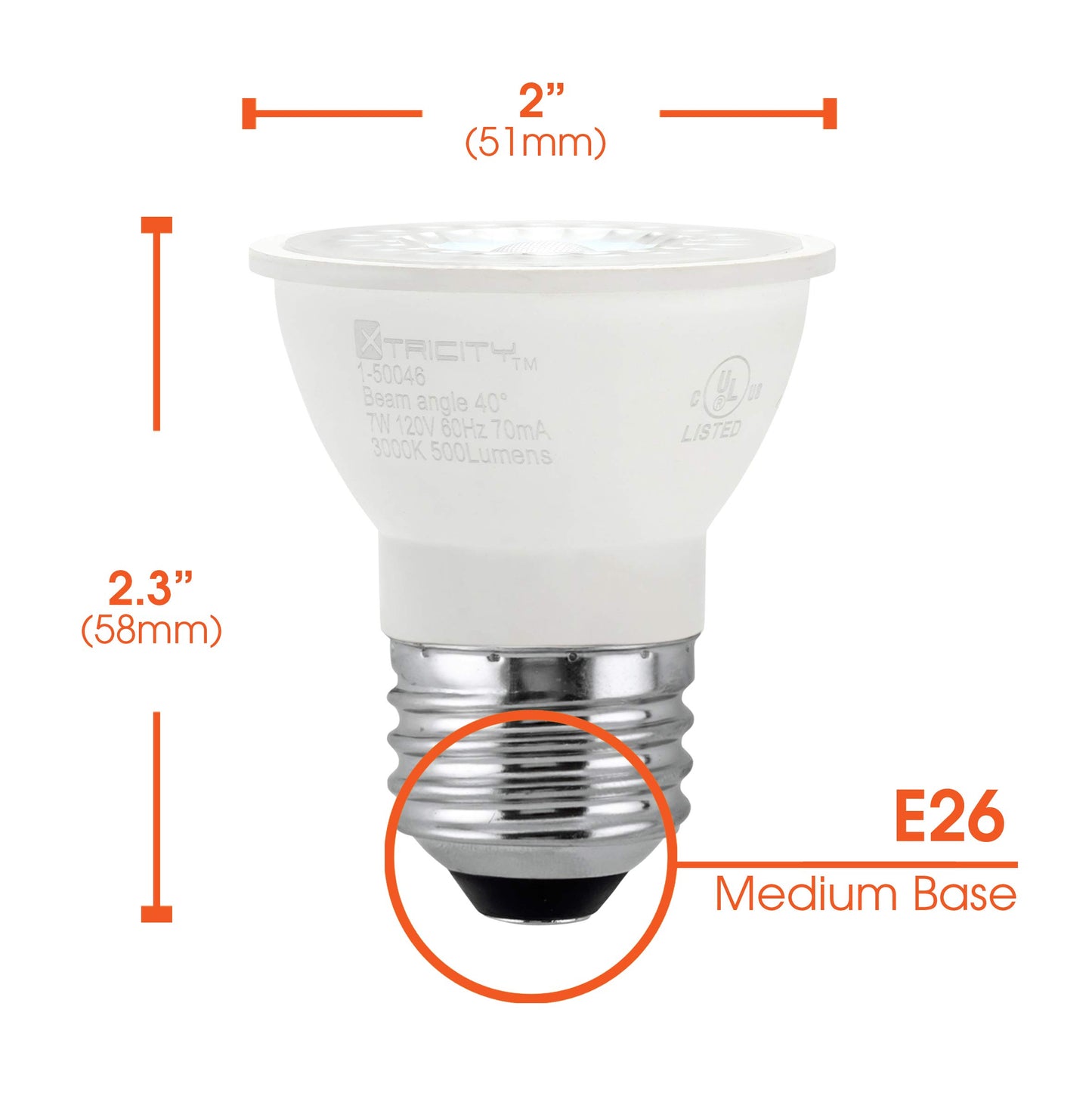 Xtricity LED PAR16 Dimmable Spot Light Bulb, 7W (50W Equivalent), 500 Lumens, 3000k Soft White, 120V, Energy Star Certified, UL Listed (6 Pack)