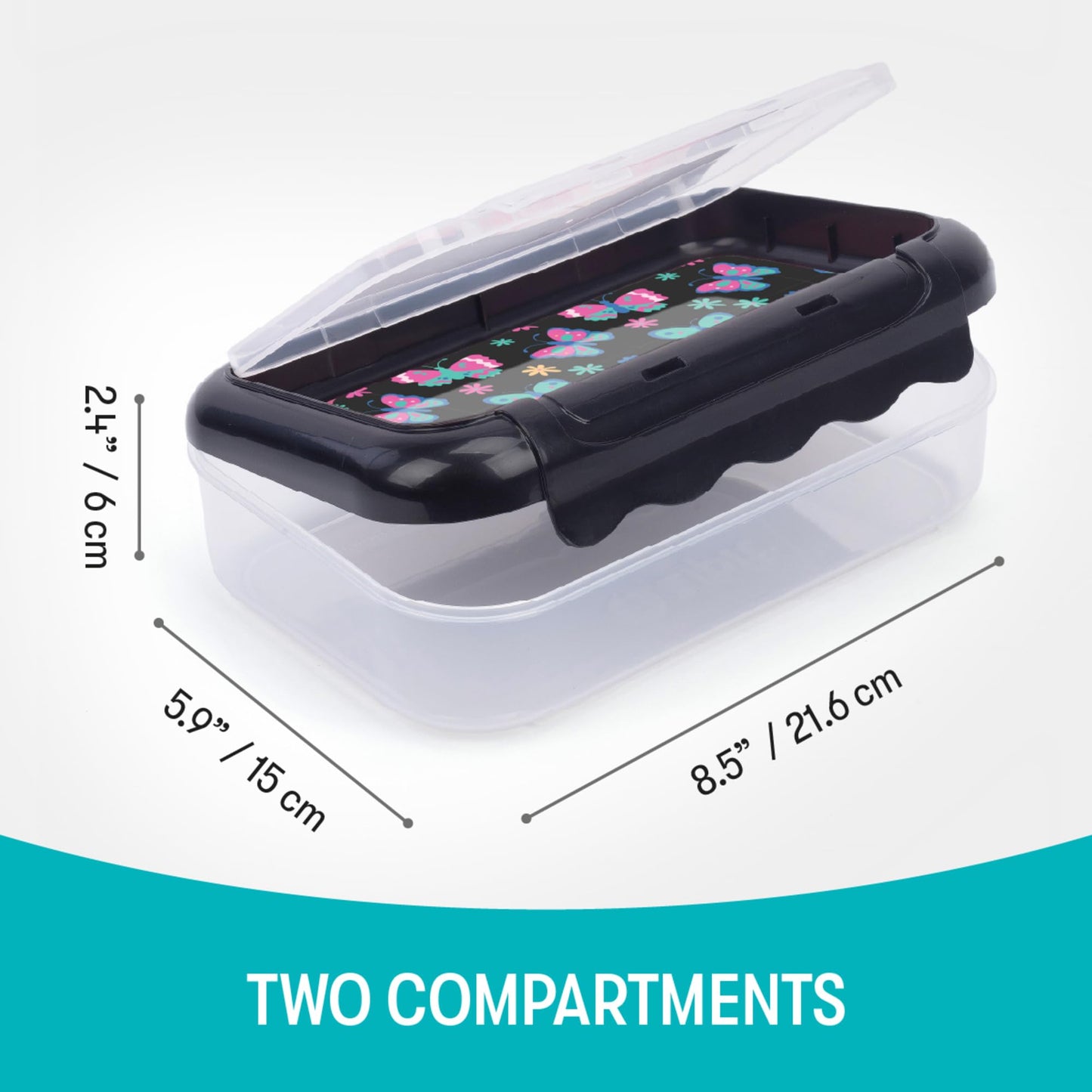 ZIPIT: 2 Compartment Recycled Box - Butterflies - Large Capacity Pencil Case, Plastic Stationery Organizer, School Supplies-Toys Holder, Kids Girl-Boy