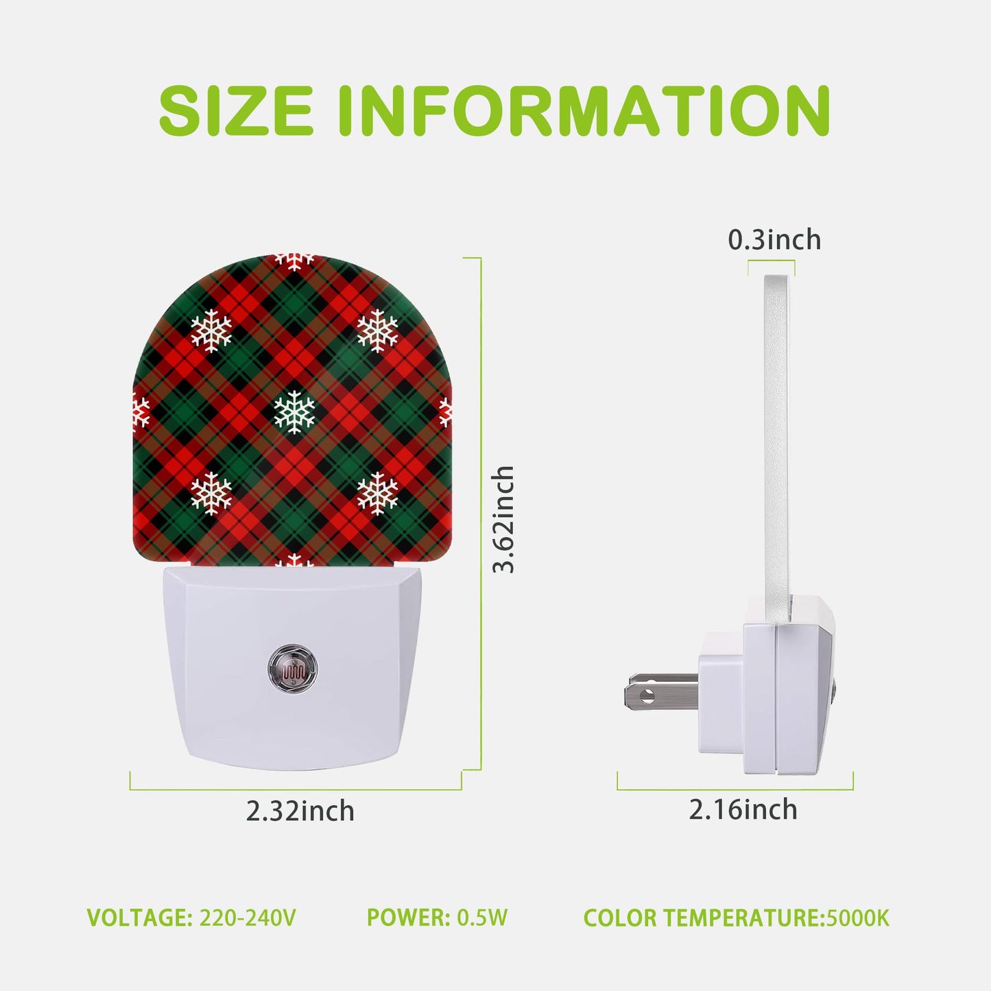 Christmas Red Green Plaids Night Light,Plug into Wall Nightlights with Dusk to Dawn Light Sensors,Nightlights