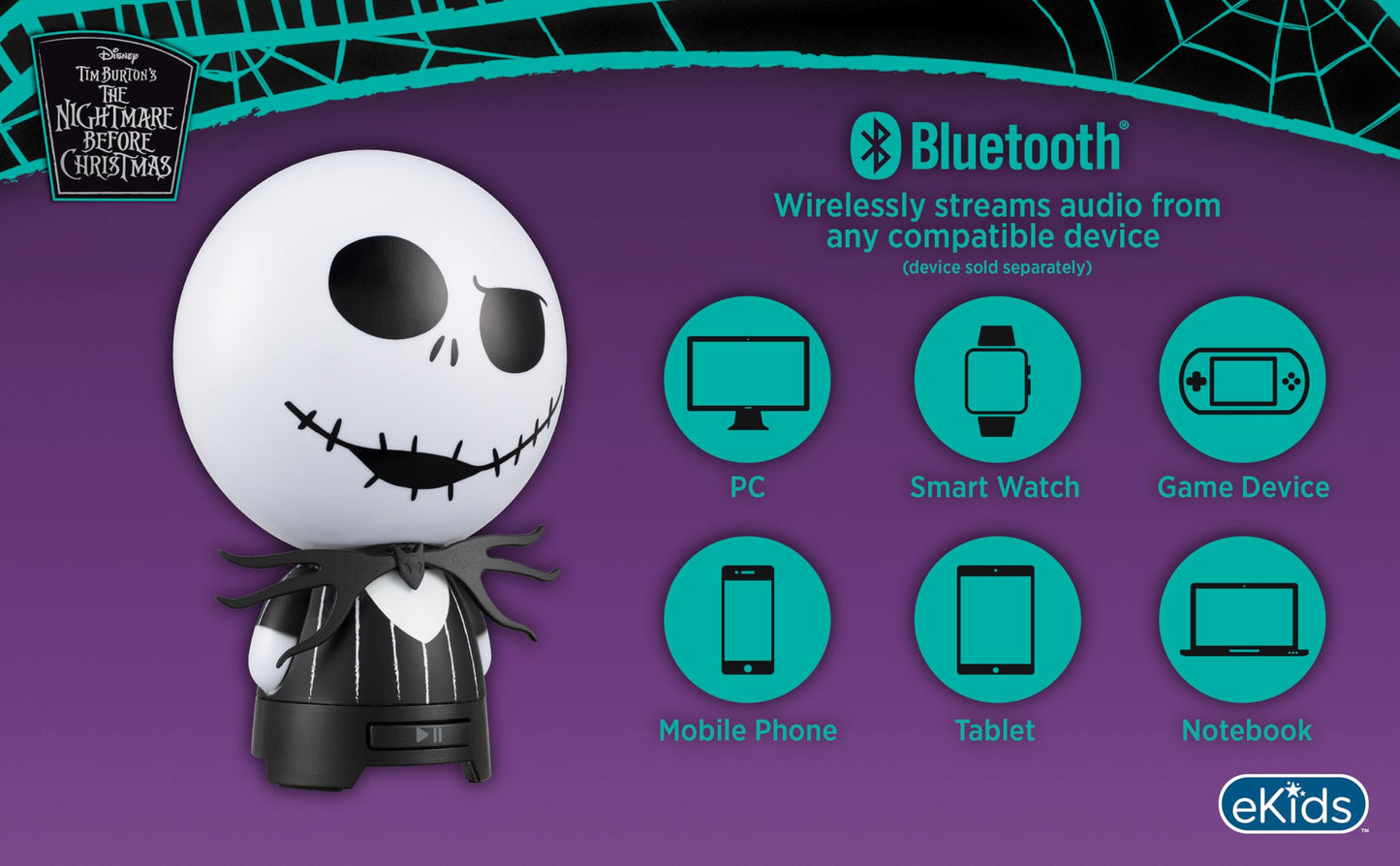 eKids Nightmare Before Christmas Bluetooth Speaker, Portable Wireless Speaker (Jack Skellington)