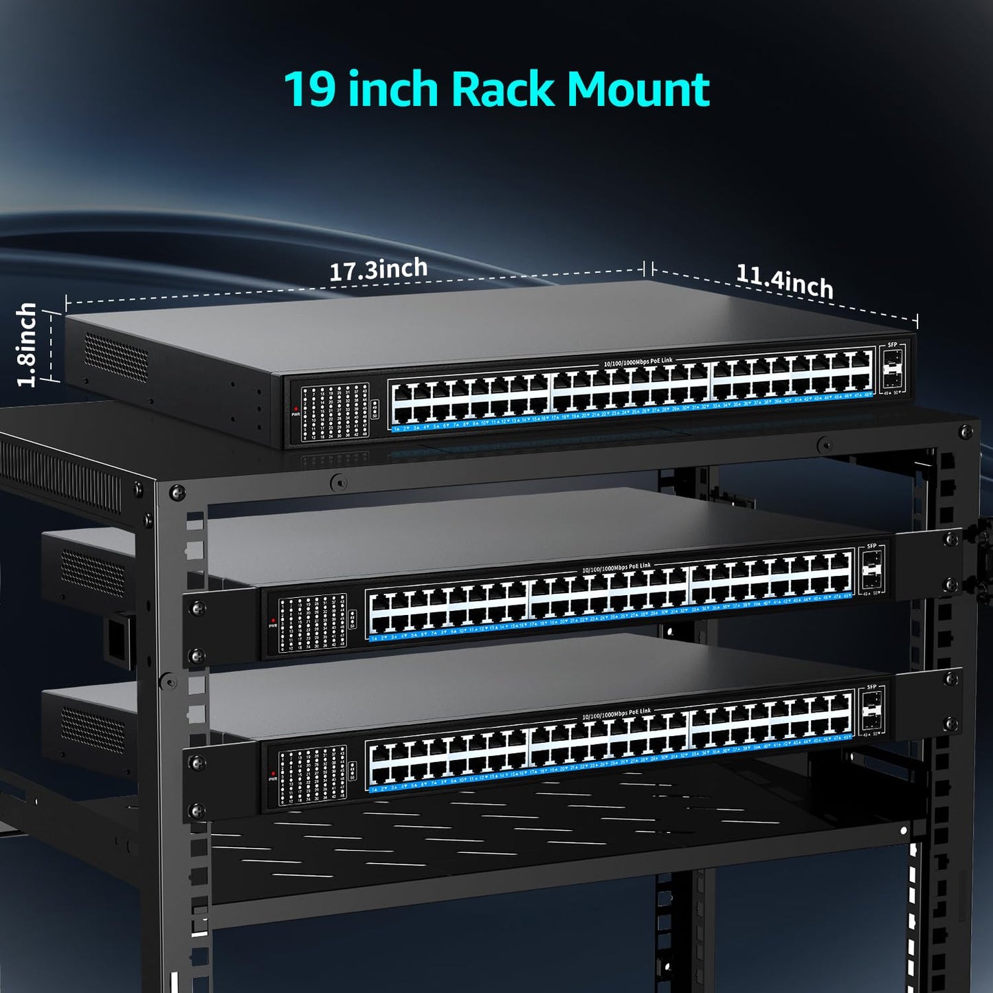 48 Port Gigabit PoE Switch Unmanaged with 48 Port IEEE802.3af/at PoE+@400W, 2 x 1G SFP, NICGIGA 50 Port Network Power Over Ethernet Switch
