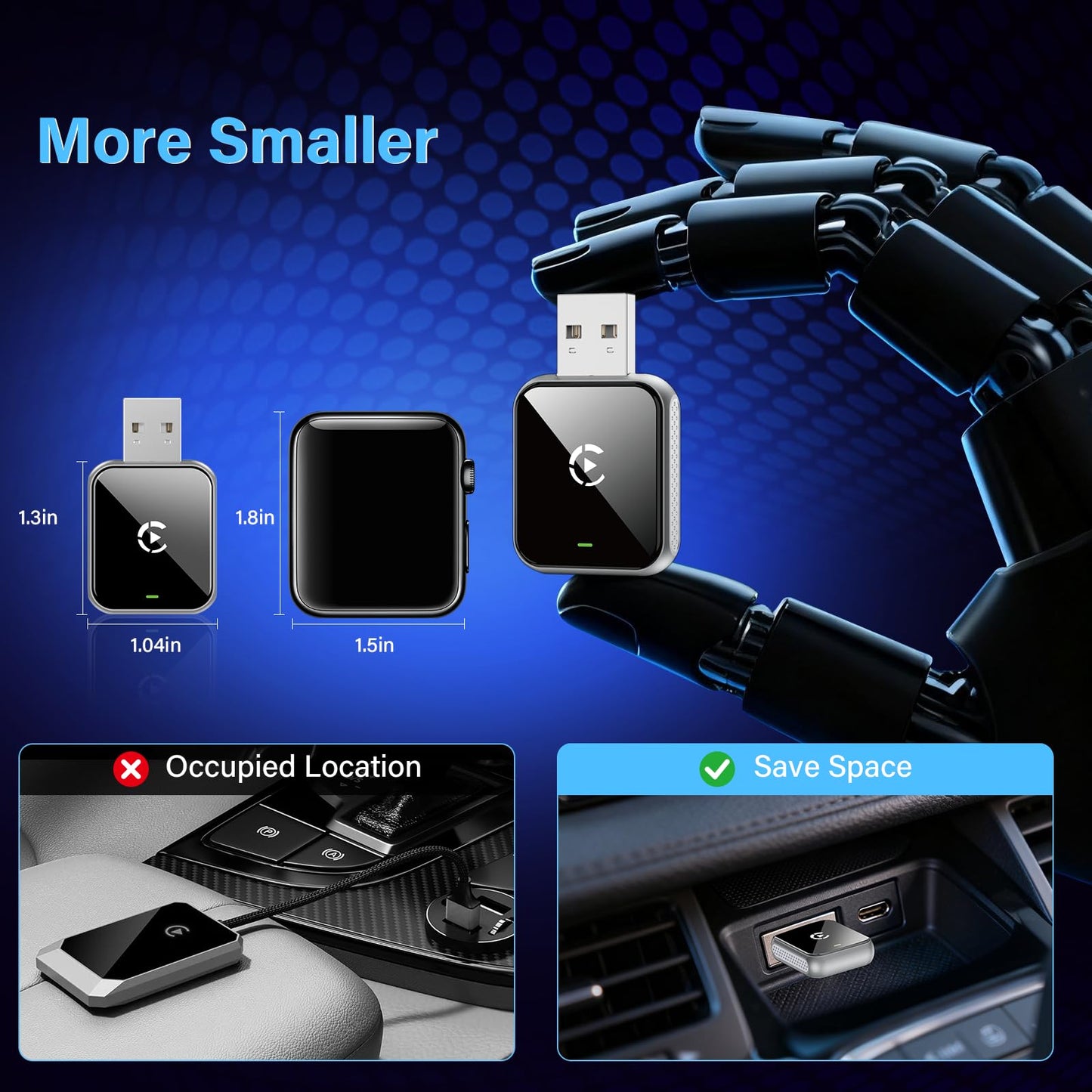 Astrulume Mini Wireless CarPlay Adapter, 2026 Upgraded iPhone Connect, Black Mirror Wireless and Bluetooth Adaptor, Plug&Play, No Delay & Stable