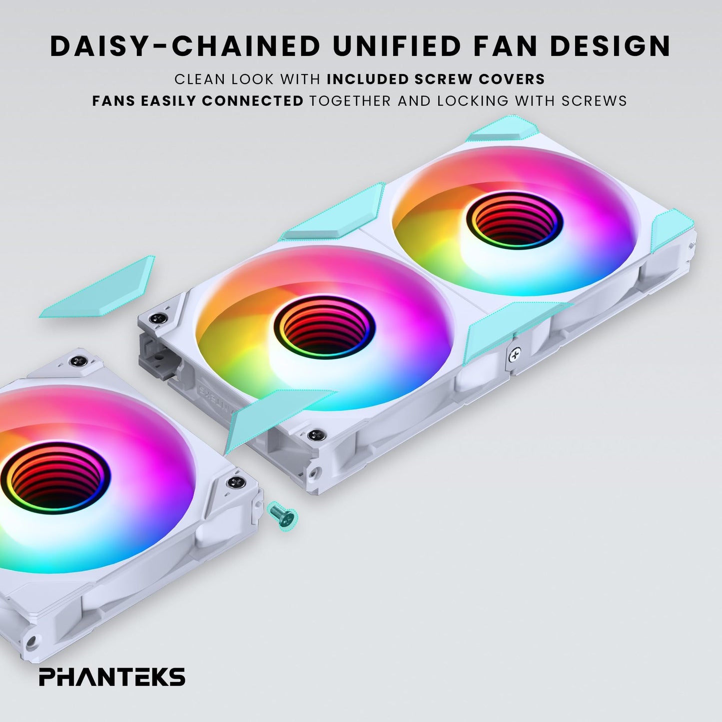 Phanteks M25-140 Gen2 Reversed Blade Triple Pack, 3X 140mm ARGB High Performance Cooling Fans, Daisy-Chain Unified Fan Frame, Infinity Mirror hub