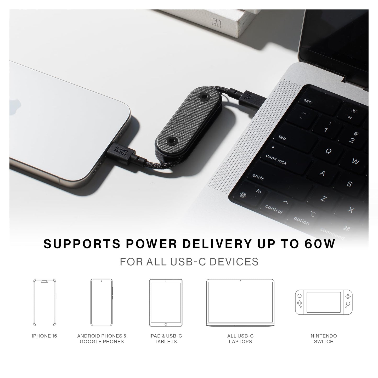 Native Union Pocket Cable 60W - Reinforced Braided USB-C to USB-C Portable Charging Cable - Compatible with iPhone Air, 17 Pro, 17 Pro Max, iPad Pro