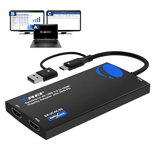 OREI SplitExtend 4K HDMI Splitter Extended Display for Dual Monitor - Multi-Monitor Display 3 Separate Screens - USB A & USB-C Adapter to HDMI 2.0…