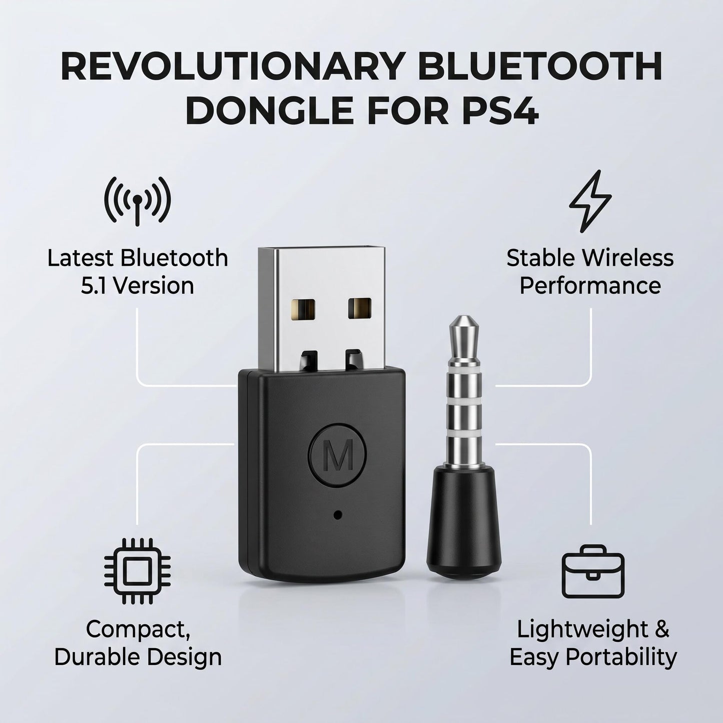 USB Bluetooth Adapter for PC, Bluetooth Dongle Receiver for Headset Keyboard Mouse, Plug and Play Mini Wireless Adapter for Windows 11/10/8.1, Support