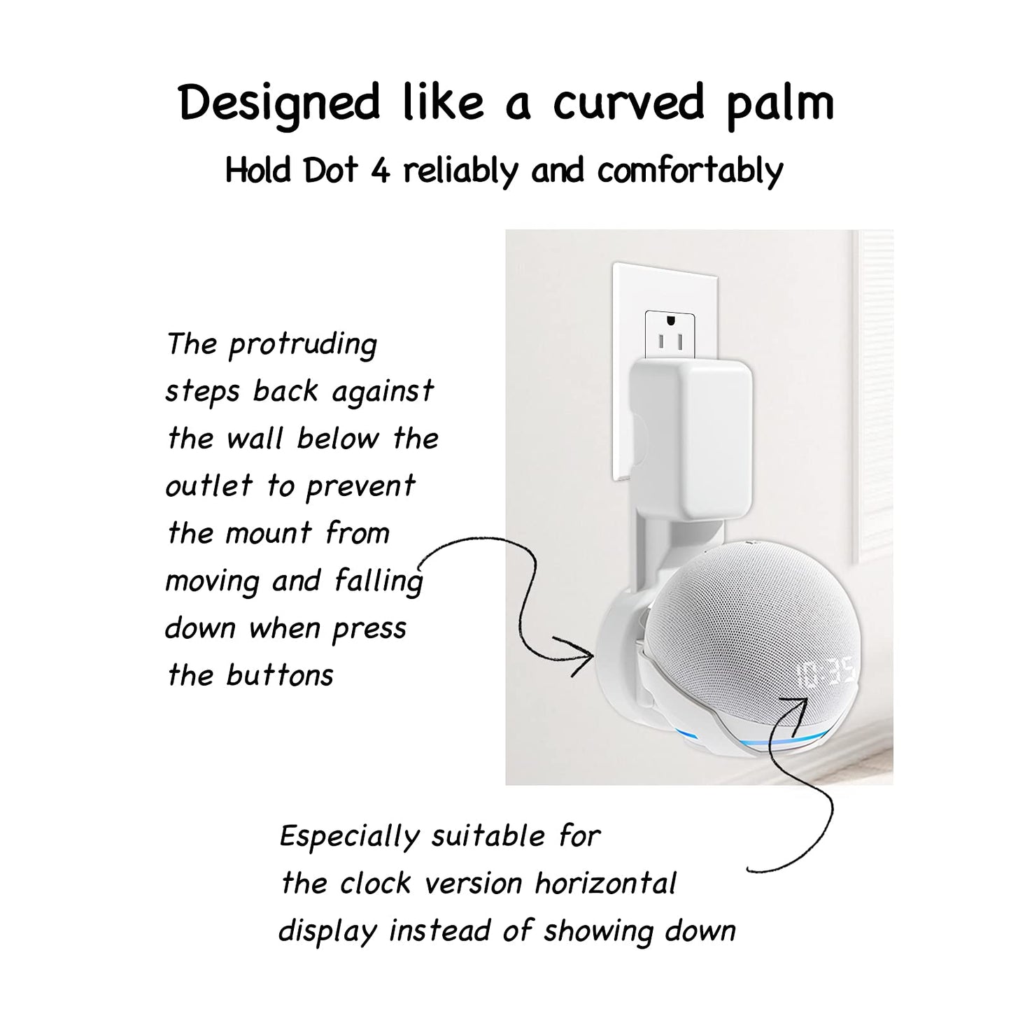 ZUOLACO Wall Mount Holder for Dot 4th/5th Generation, Outlet Hanger for Dot 4th/5th Gen, Smart Speaker Stand, Space-Saving Accessories, Built-in Cable