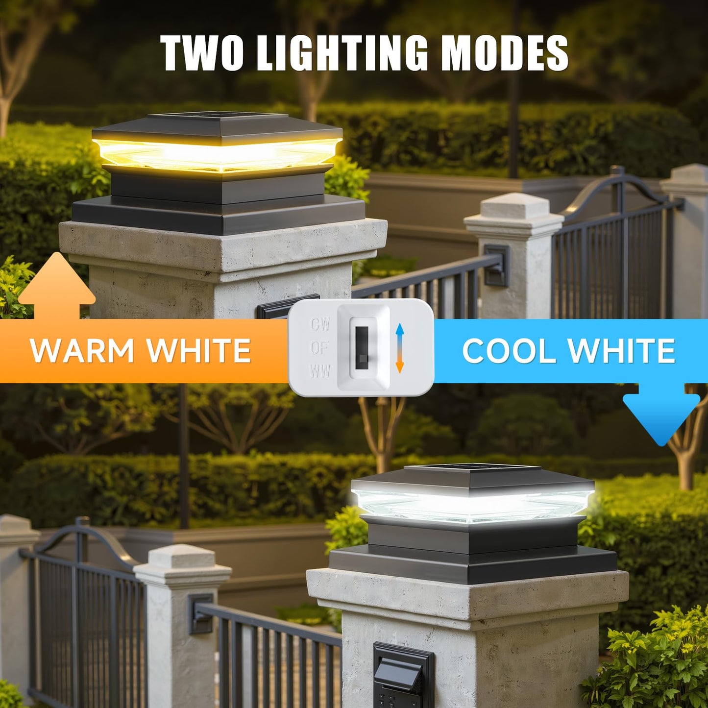 Solar Post Cap Lights 12 Pack, Fence Post Solar Lights, Warm White/Cool White Lighting, Black Waterproof Outdoor Post Lights for Garden Patio Porch