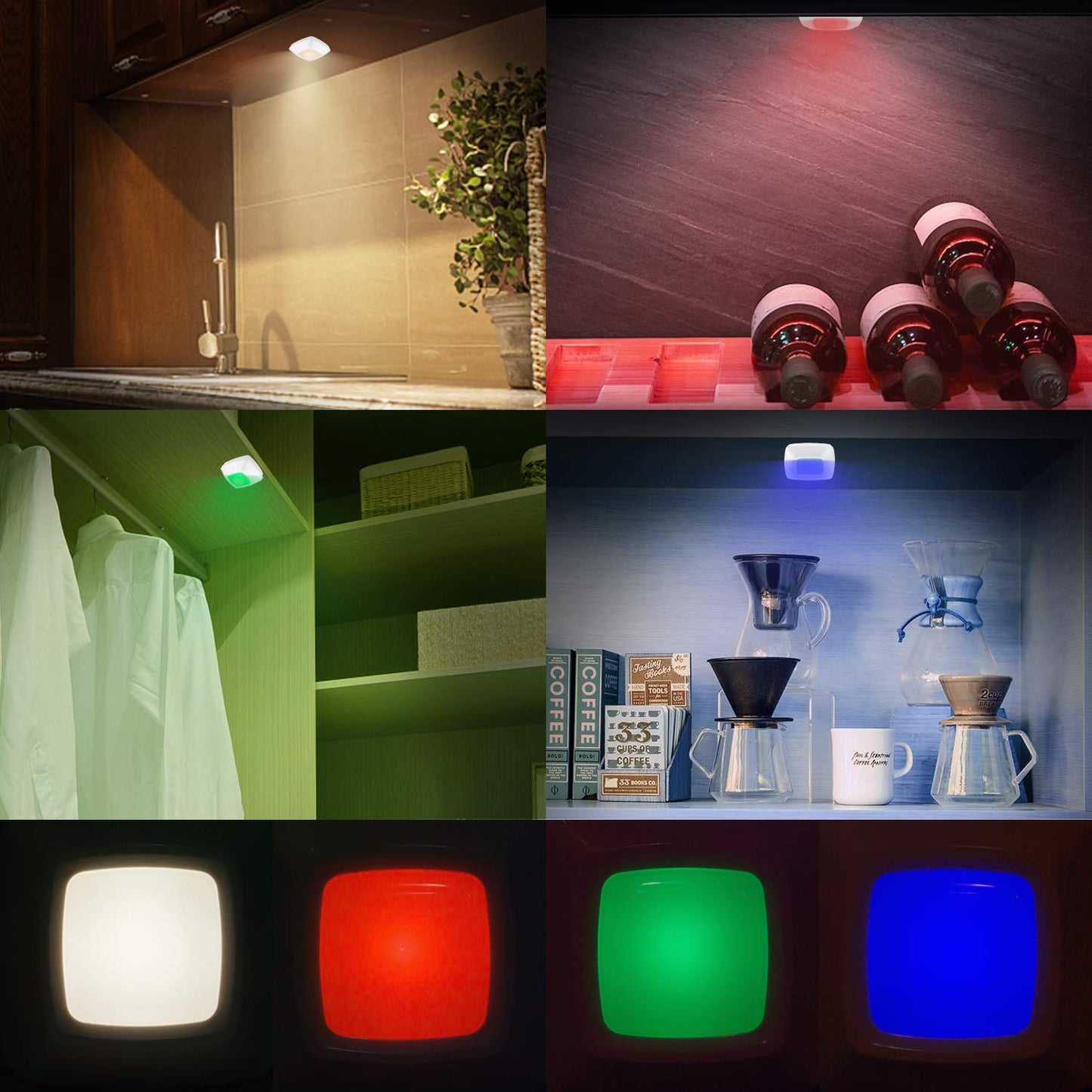 HONWELL Puck Lights, Wireless LED Battery Powered Push Lights, Under Counter Cabinet Lights, Tap Lights, Touch Closet Lights, Voice Level Lights