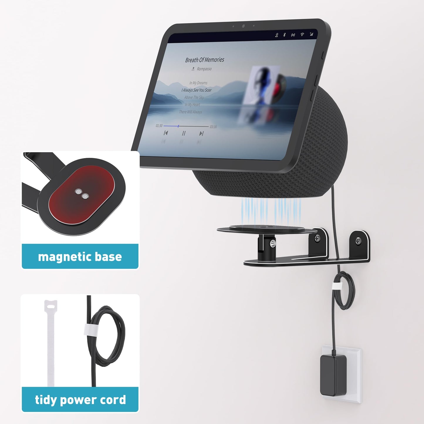 Letlar Adjustable Wall Mount for Echo Show 8 2025 and Echo Show 11, Swivel and Tiltable, Easy Installation Mount, Sturdy and Durable Bracket for