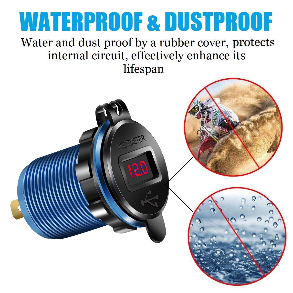 iMESTOU Aluminium Quick Charge 3.0 Marine Dual USB Phone Charger Adapter Waterproof Car USB Socket Outlet DIY Kit with Voltmeter 10A Fuse for 12V/24V