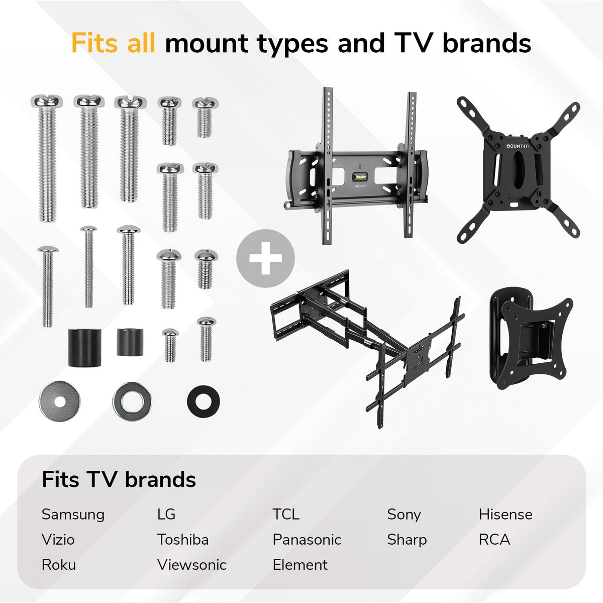 Mount-It! Universal TV Mounting Hardware Kit - VESA Wall Mount Screws, Washers & Spacers (M4, M5, M6, M8) for TVs and Monitors - Fits 19" to 85" Screens, Compatible with Major TV Brands