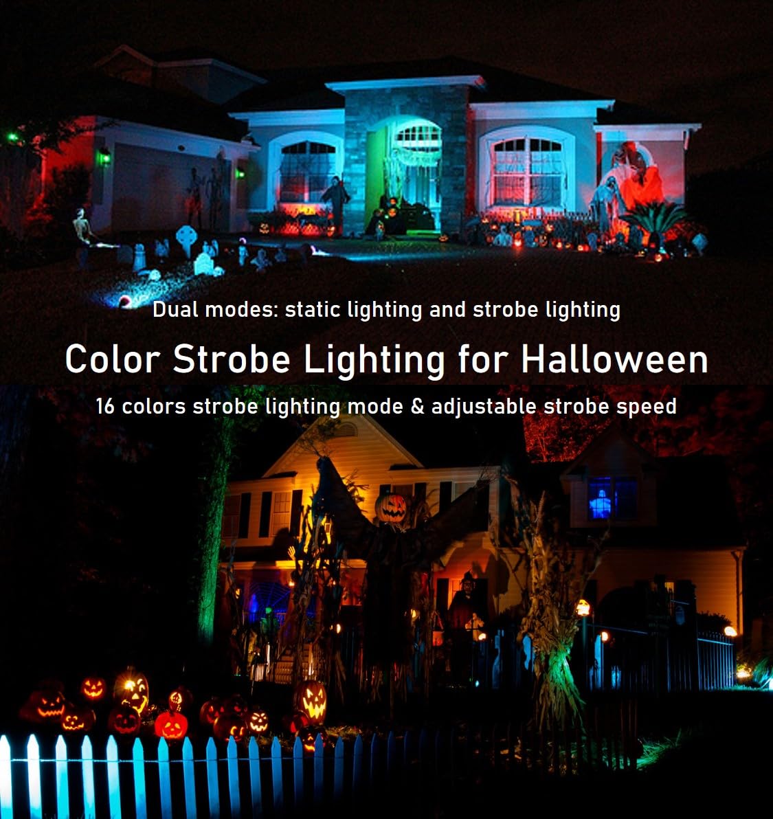 25W Color LED Outdoor Landscape Spotlight with Strobe Lighting - Waterproof RGB Spot Lights for Yard Tree House Halloween Christmas, Dual Mode, 120V