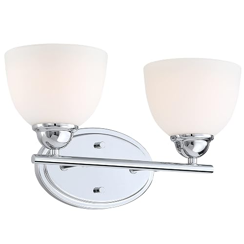 Aspen Creative 62226, Two Metal Bathroom Wall Light, 15" Wide, Transitional Design in Chrome Vanity Fixture