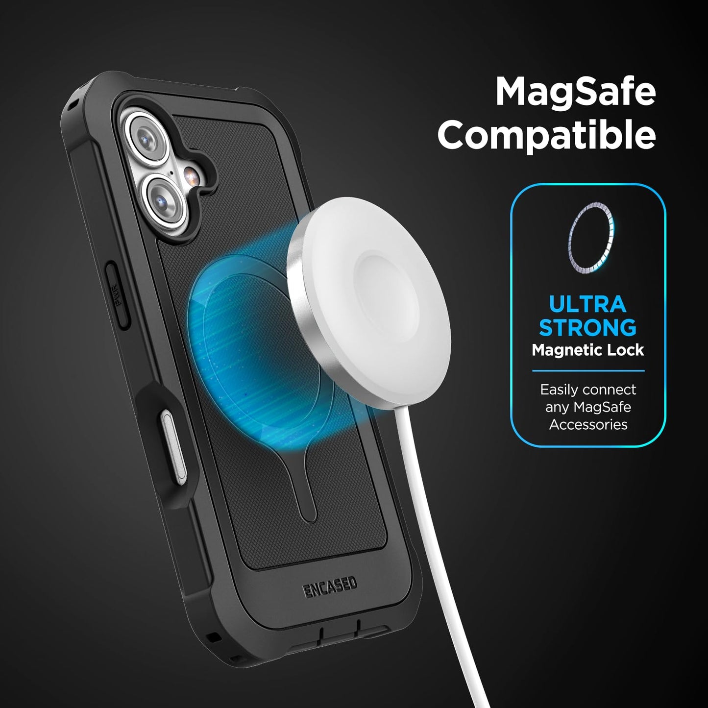 Encased Protective Case for iPhone 16 with Belt Clip (2025) Full-Body Case with Built-in Screen Protector and Phone Holster (Compatible with MagSafe)