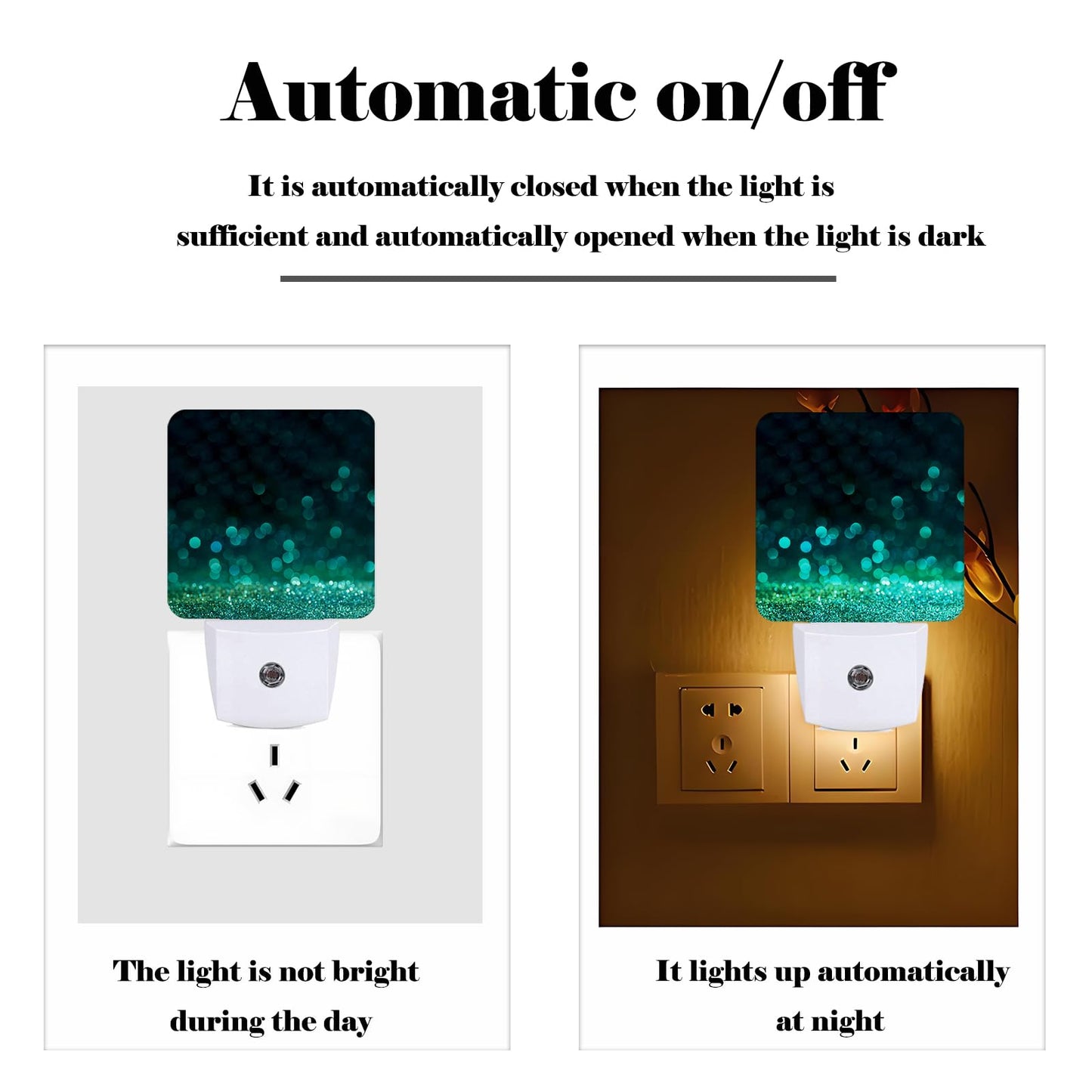 FSHVQKD Green Sparkling Glitter Night Light,Plug Into Wall with Dusk to Dawn Light Sensors, Warm Nightlights for Bedroom, Bathroom, Hallway, Kitchen