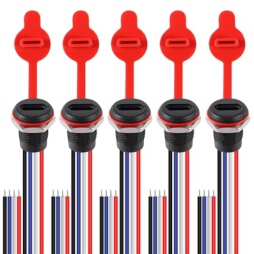 5Pcs 4Pin Charging Socket Female Mount Connector Adapter USB Type-C Port Charging Interface Socket Female Type C 3A with Waterproof Cover Cap Jack