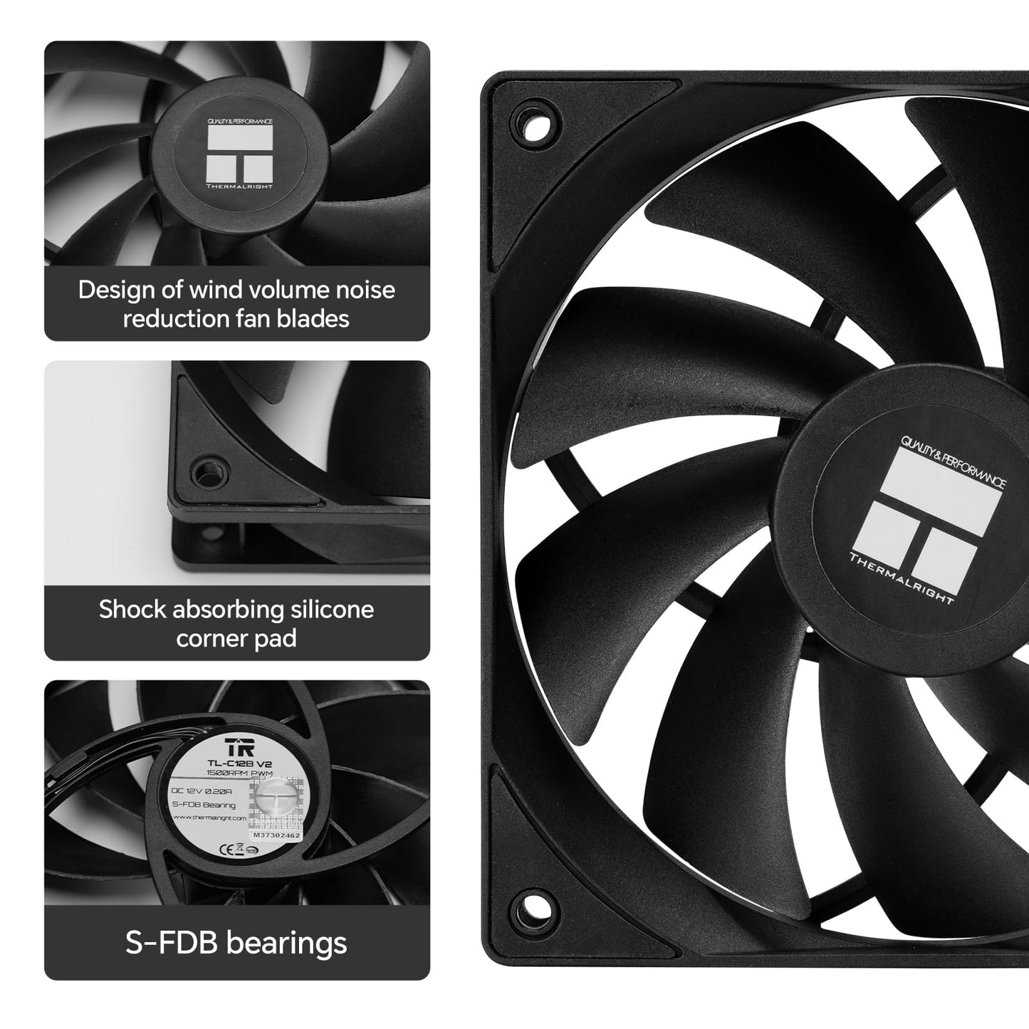 Thermalright TL-C12B V2 X3 120mm PC Case Fans, 4PIN PWM Control, 1500RPM, for Chassis/CPU Cooler