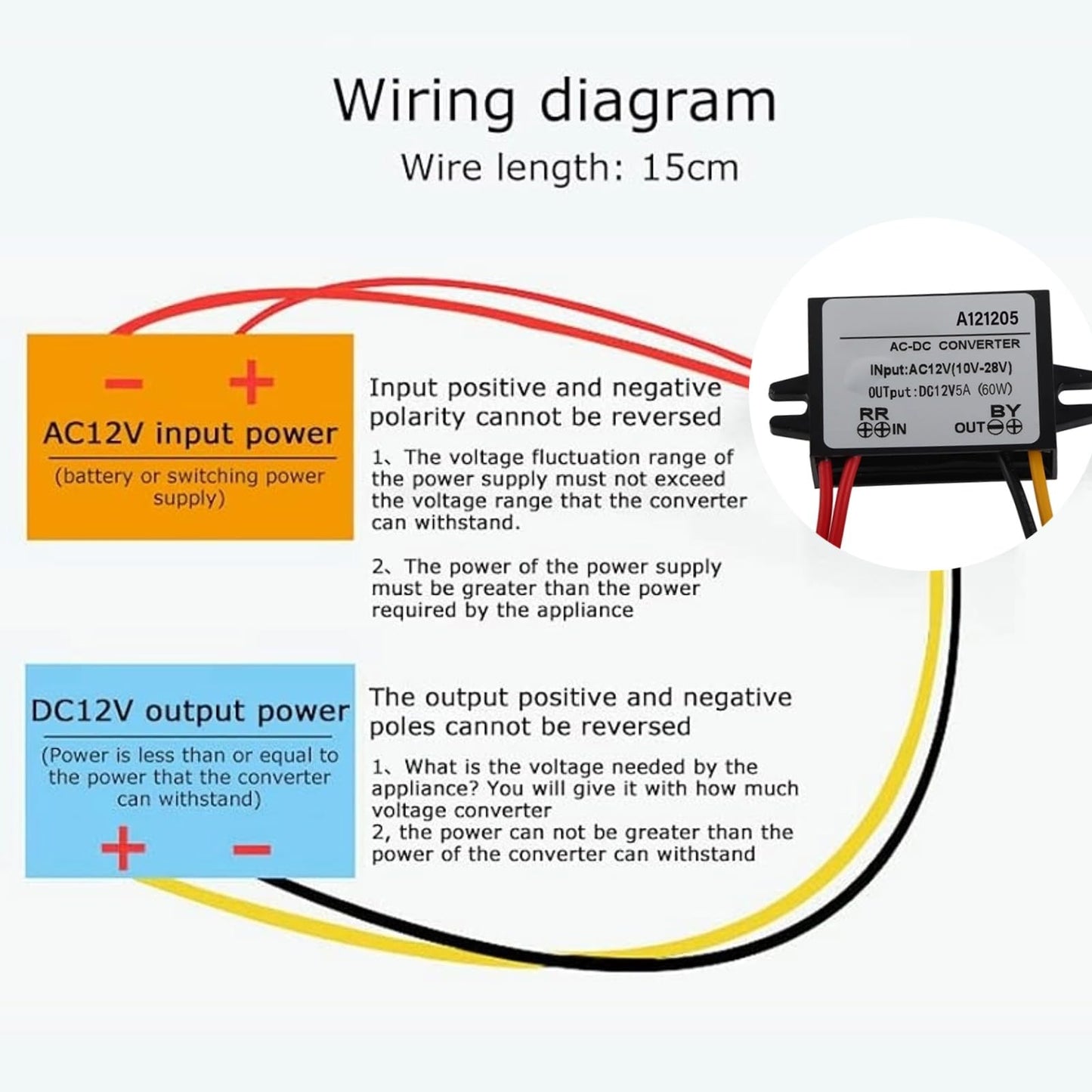 Step Down Converter Power Converter Waterproof Step Down Volt Converter AC 10-28V to DC 12V Buck Converter AC-DC Step Down Power Module(5A)