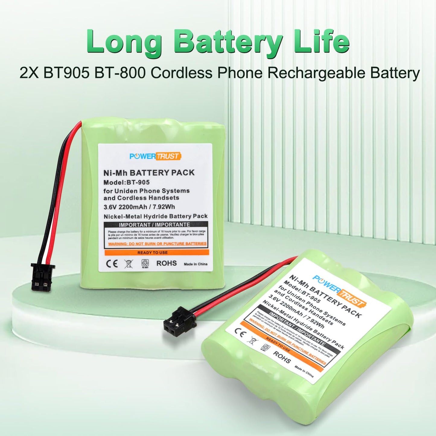 PowerTrust BT-905 Rechargeable Electric Batteries for BT905 BT800 BT-1006 BP-905 P-P501 BP-905BBTY-0444001 BBTY-0449001 Cordless Phone Battery