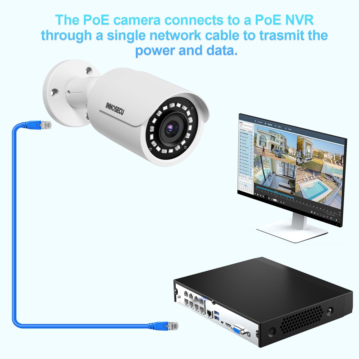 INNOSECU 5MP PoE Camera, Wired Bullet Security Surveillance Camera, Waterproof IP67, Built-in Mic and 2.8mm Lens 110? Wide Angle, Night Vision 100ft