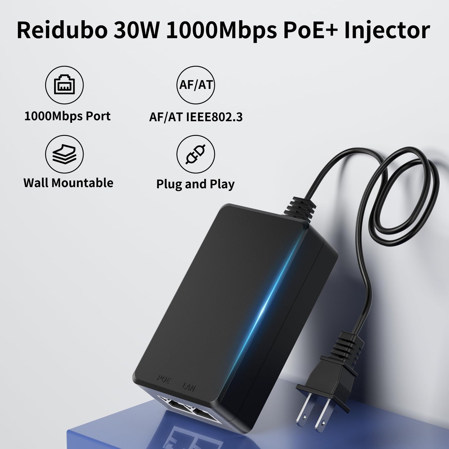 PoE Injector Adapter Gigabit 30W, IEEE 802.3bt/at/af Compliant, Converts Non-PoE to PoE Network, 10/100/1000Mbps RJ45, Up to 328 ft, Plug & Play