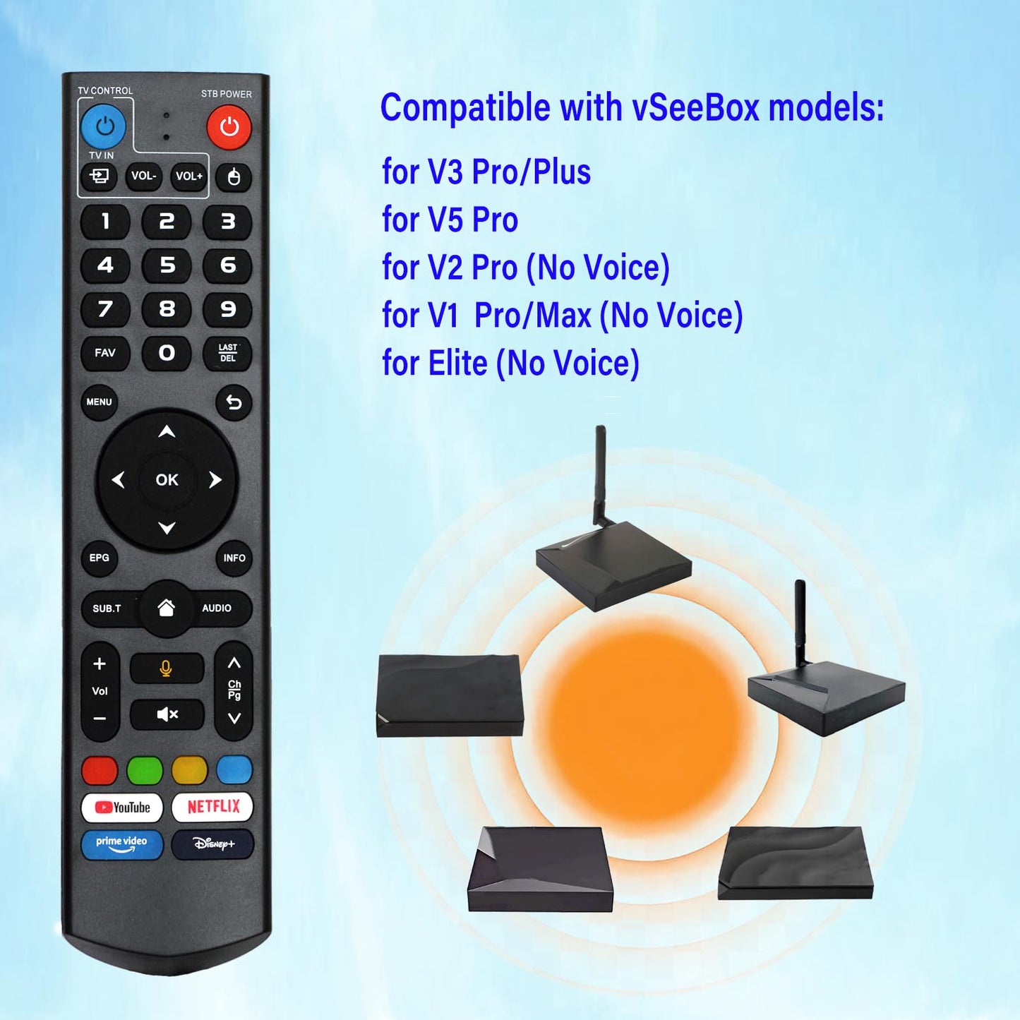 V3 Pro Voice Remote Control Replacement for VSeeBox V5/ V3/ V2/ V1 Pro?V3 Plus?V1 Max/Elite Models