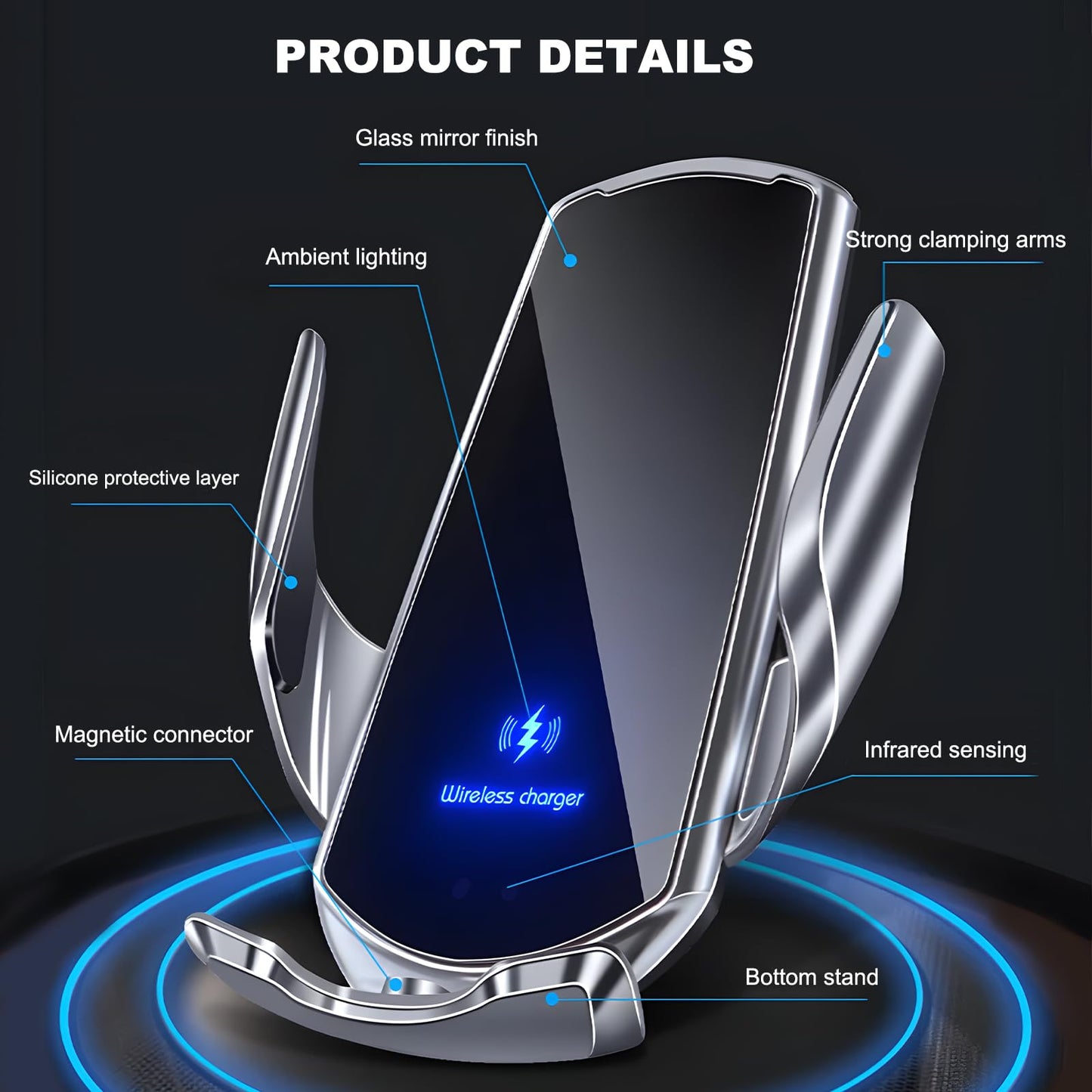 Rdxcv Wireless Car Charger, 15W Fast Charging Mount Electric Induction Car Phone Holder, Universal Auto-Clamping Magnetic Charger Air Vent Mount