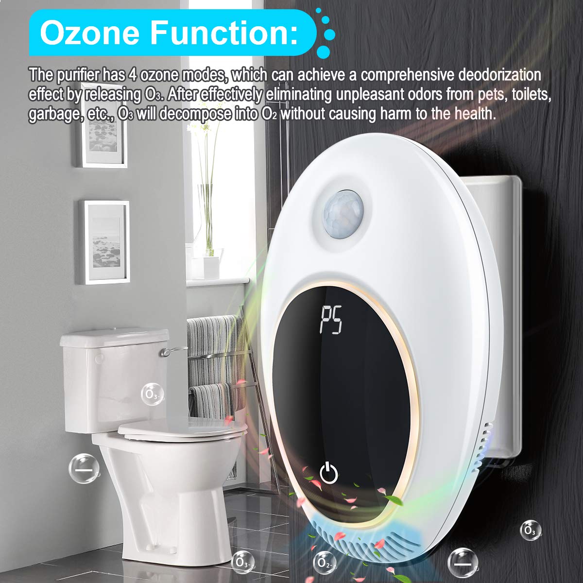 Plug in Air Purifier with Motion Sensor Light for Home, Odor Eliminator Mini Ozone Air Freshener Ionizer Deodorizer to Remove Smell from Pets Smoke