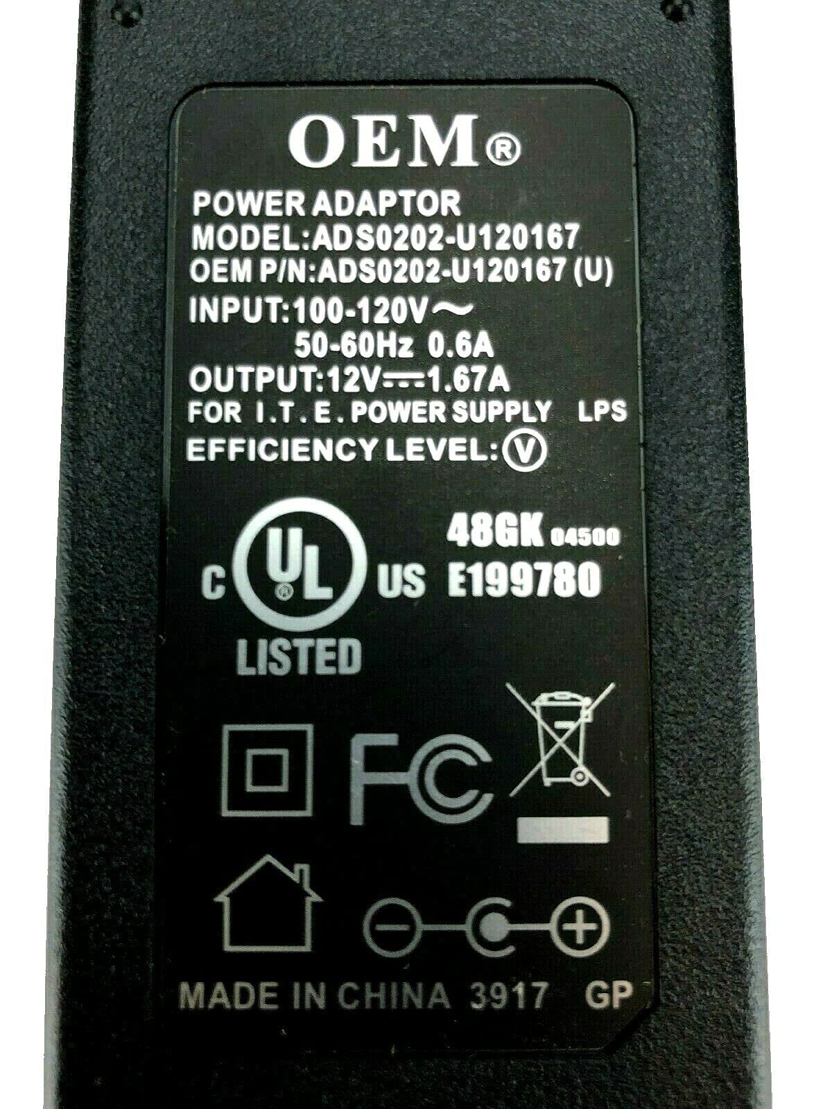 AT&T Uverse 20w Cable Box Adapter with Power Cord Compatible Part Numbers: 1010536 2103-30202022R ADS0202-U120167