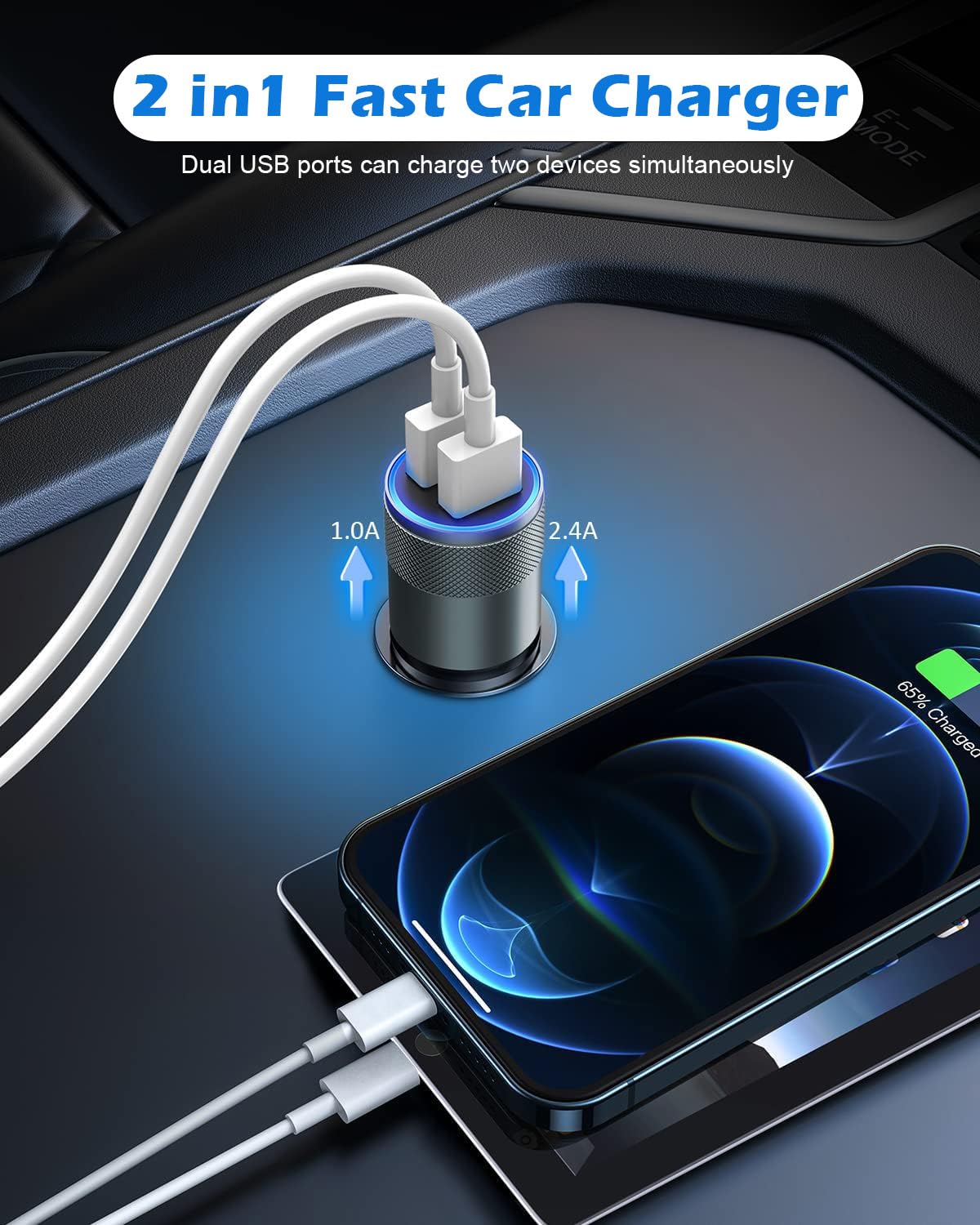 USB Car Charger Adapter,2 Pack(3.4A) Fast Car Charger Dual USB Ports Fast Charging Cigarette Lighter Adapter Rapid Plug Car Charger Compatible