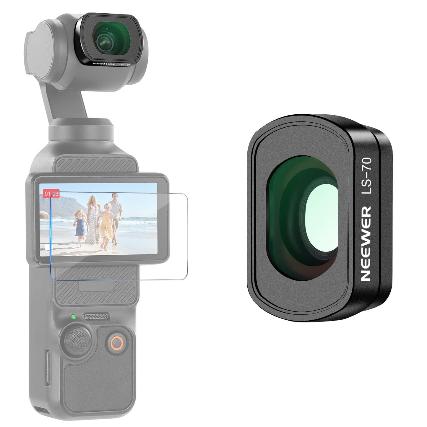 NEEWER 0.72X FOV 112° Wide Angle Lens Compatible with DJI Osmo Pocket 3 Creator Combo Accessories, Multi-Layer Magnetic Action Cam Aspheric Lens