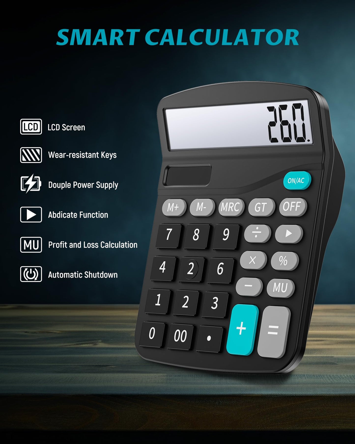 Lichamp Desk Calculators with Big Buttons and Large Display, Office Desktop Calculator Basic 12 Digit with Solar Power and AA Battery (Included), 10