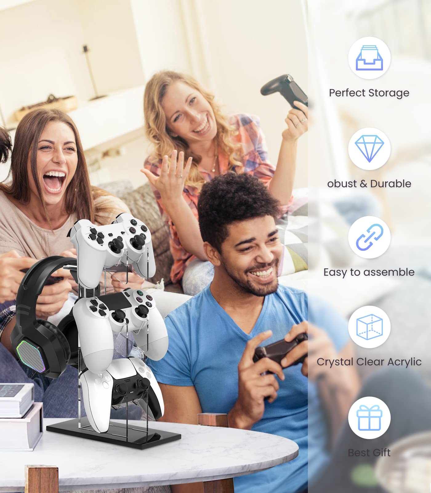 Wedorat Universal for PS5 Pro/PS5/PS5 Slim/Xbox 3 Tier Controller Stand and Headset Holder Game Accessories Storage Bracket for PS5 Pro/PS5/PS5