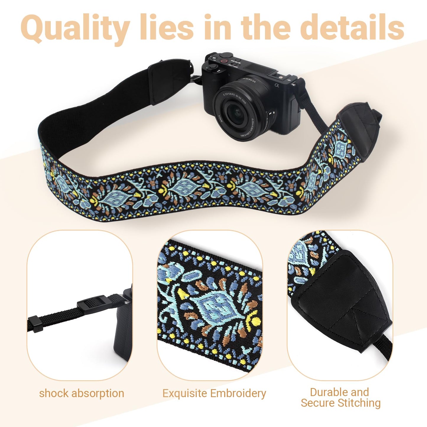 Zwxejcb Camera Strap : Stylish Knit Embroidered & Comfort-Fit Elastic Classic Quick Release Neck Shoulder Straps, Adjustable Universal for Dslr Slr