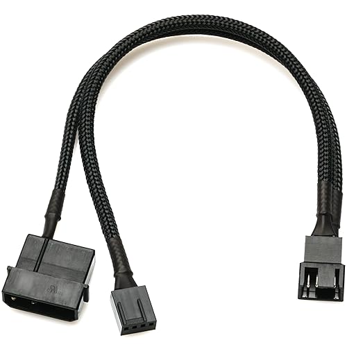 CRJ 4-Pin Molex High Power PC Fan Adapter Cable - 10-inch (25cm), Black Sleeved - High Current 12V Power Adapter from a 4-Pin Peripheral ATX Connector