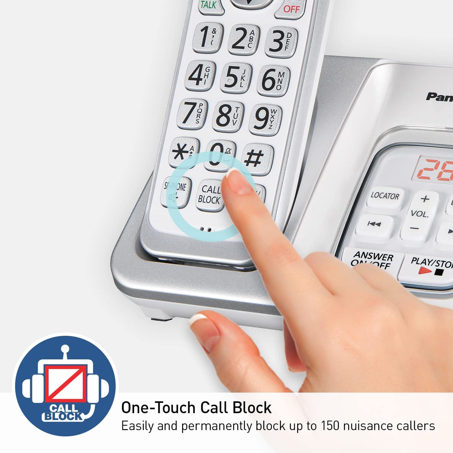 Panasonic Expandable Cordless Phone System with Answering Machine and Call Block - 3 Cordless Handsets - KX-TGD633W (White/Silver)