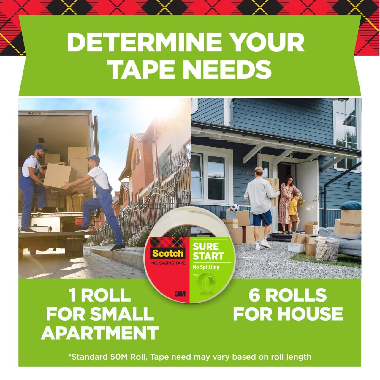 Scotch Sure Start Shipping Packaging Tape, 1.88" x 54.6 yd, Designed for Packing, Shipping and Mailing, Quiet Unwind, No Splitting or Tearing, 3"