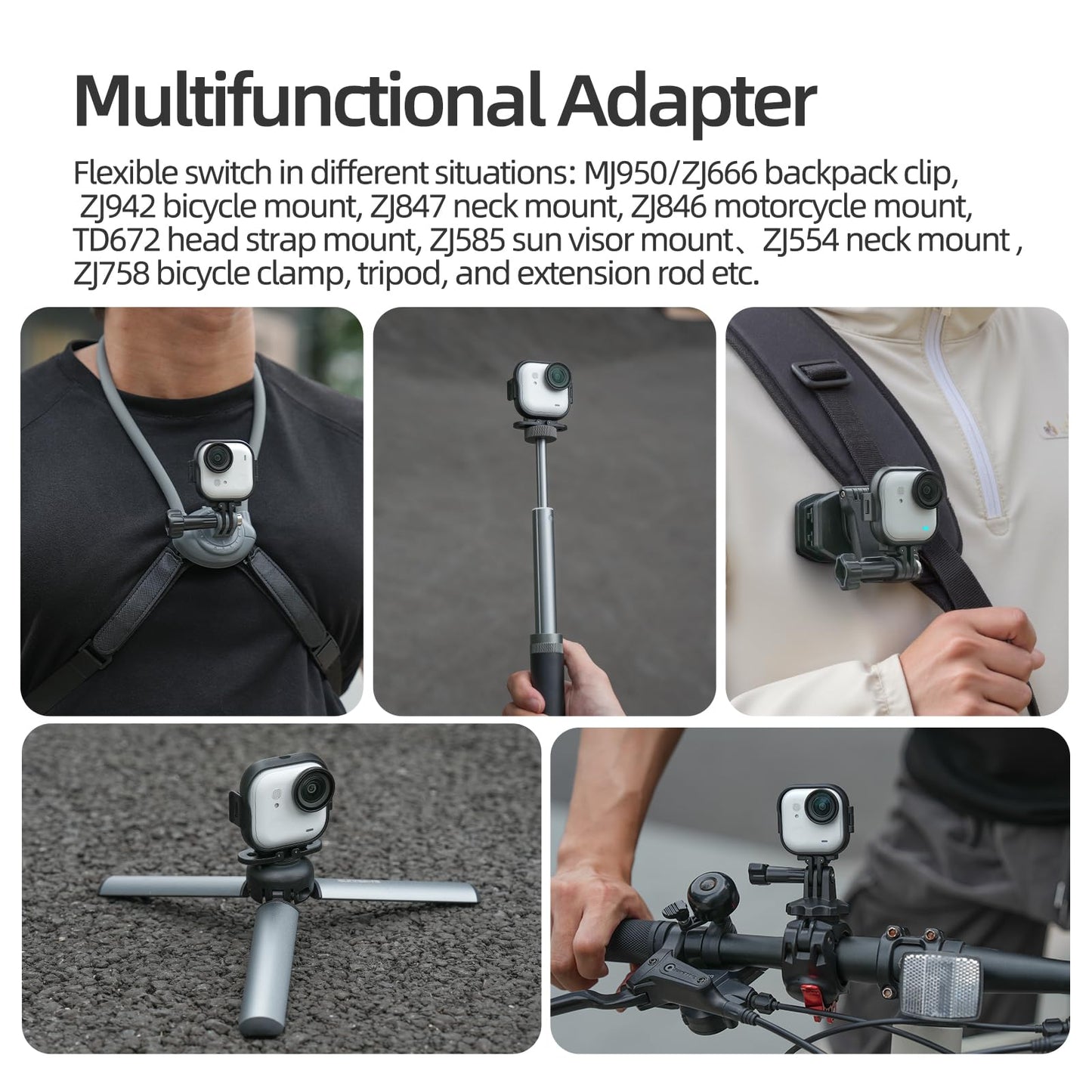 CAPART Camera Holder Bracket for Insta360 GO Ultra, Vertical Horizontal Mount Frame Cage with 1/4" Thread Hole and Action Camera, Tripod Selfie Stick
