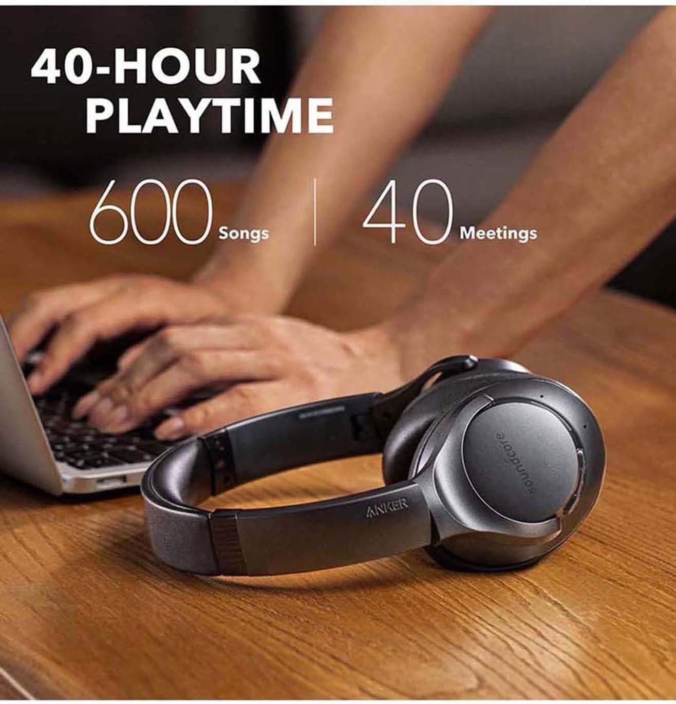 Soundcore Life Q20 Hybrid Active Noise Cancelling Wireless Bluetooth Headphones Over Ear with 40H Playtime, Hi-Res Audio, Deep Bass, Memory Foam Ear